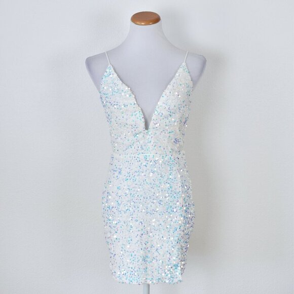 Lucy in the Sky Iridescent Sequin Bodycon Dress White - L - Picture 1 of 10